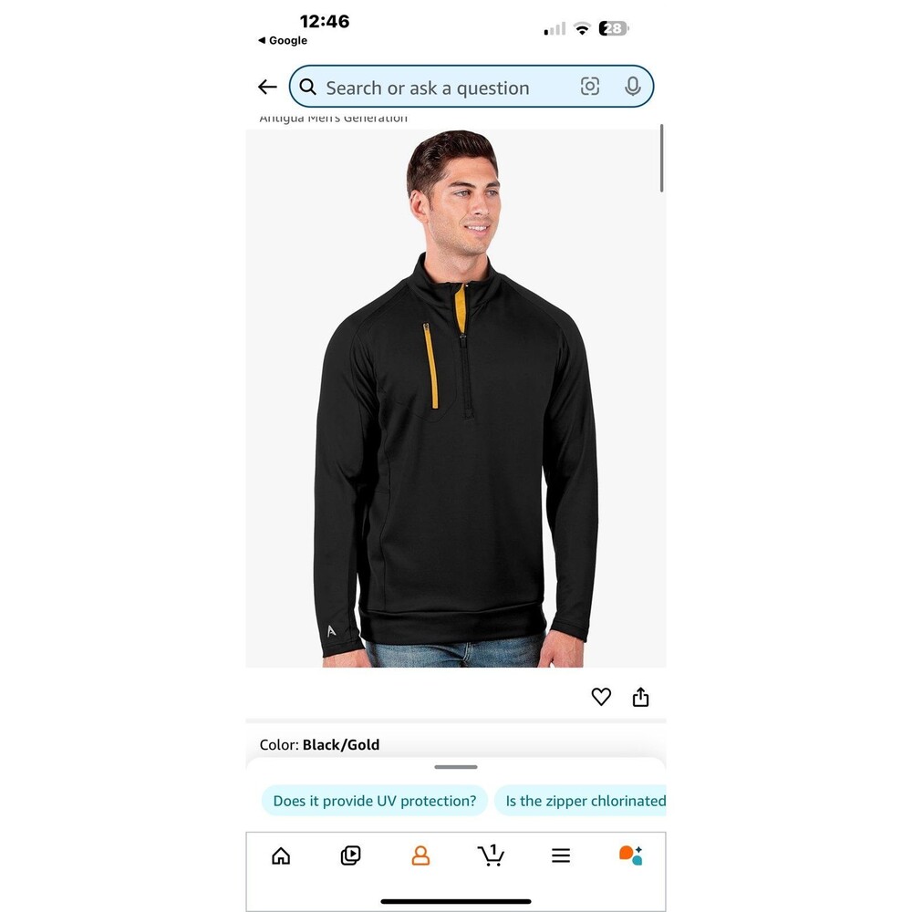 Large black / gold pullover jacket, Men's jacket, quarter zip jacket